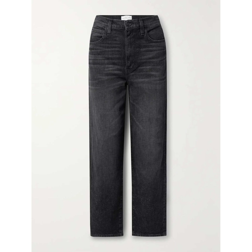SLVRLAKE London Crop High Rise Straight‎ Leg Jeans Faded Black Size 29 USA